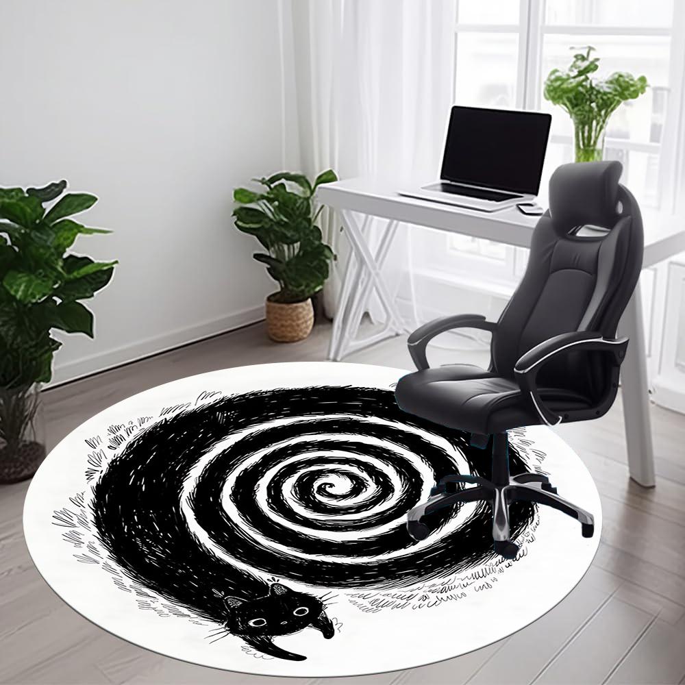 1pc Whirlpool Cat Office Round Area Rug, Indoor Mat Suitable ForOffice, Under Office Chairs Bedroom Living Room Home Decor, Room Deco q038