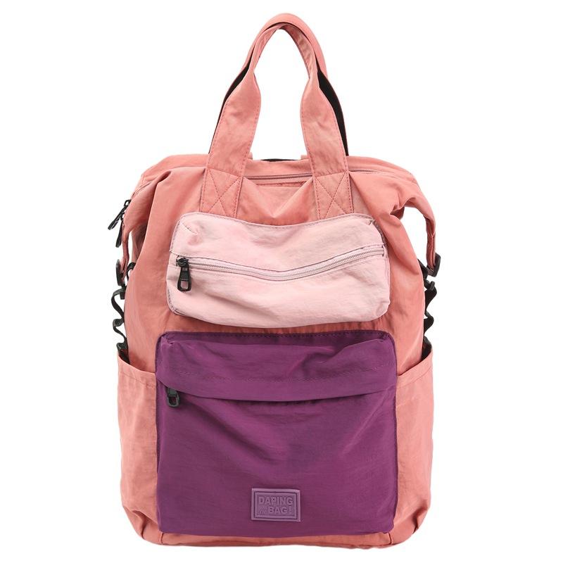 Portable backpack simple contrasting color middle school student backpack velvet square label schoolbag