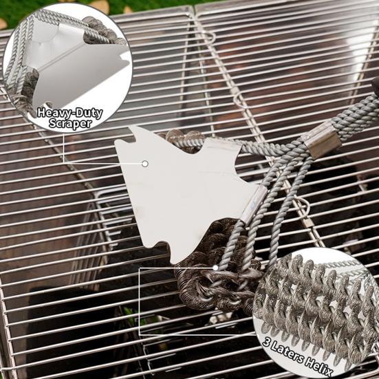 Grill Brush Bristle Free 16.4" Stainless Steel Grill Brush for Outdoor Grill Cleaning Heat-Resistant BBQ Brush with Scraper Grilling Accessories Gifts