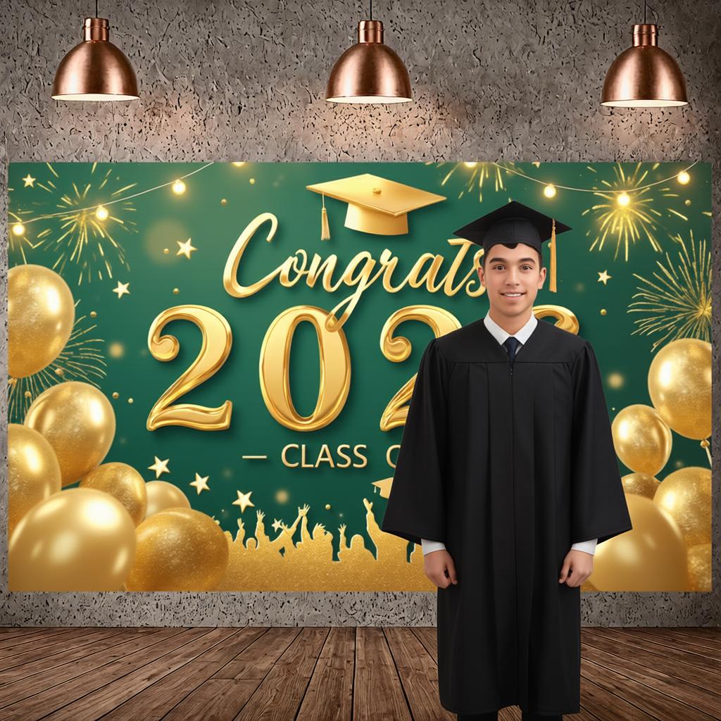 Grad Celebration Display Shiny Letters Graduation Banner Grad Party Background Festive Design Congrats Display For Class Of 2026