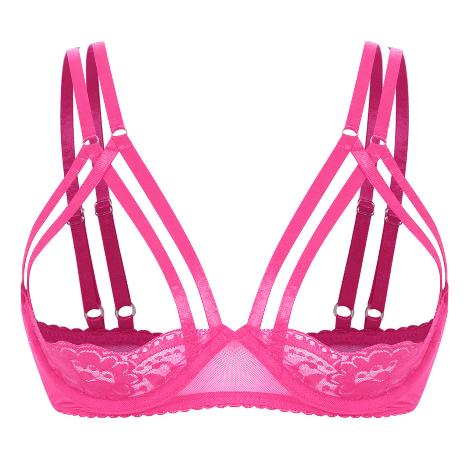 

Жіночий мереживний бюстгальтер на кісточках, чашка 1/4, балконет, подвійні бретелі, пуш-ап топ, білизна для побачення, вечірки L гарячі рожевого кольору