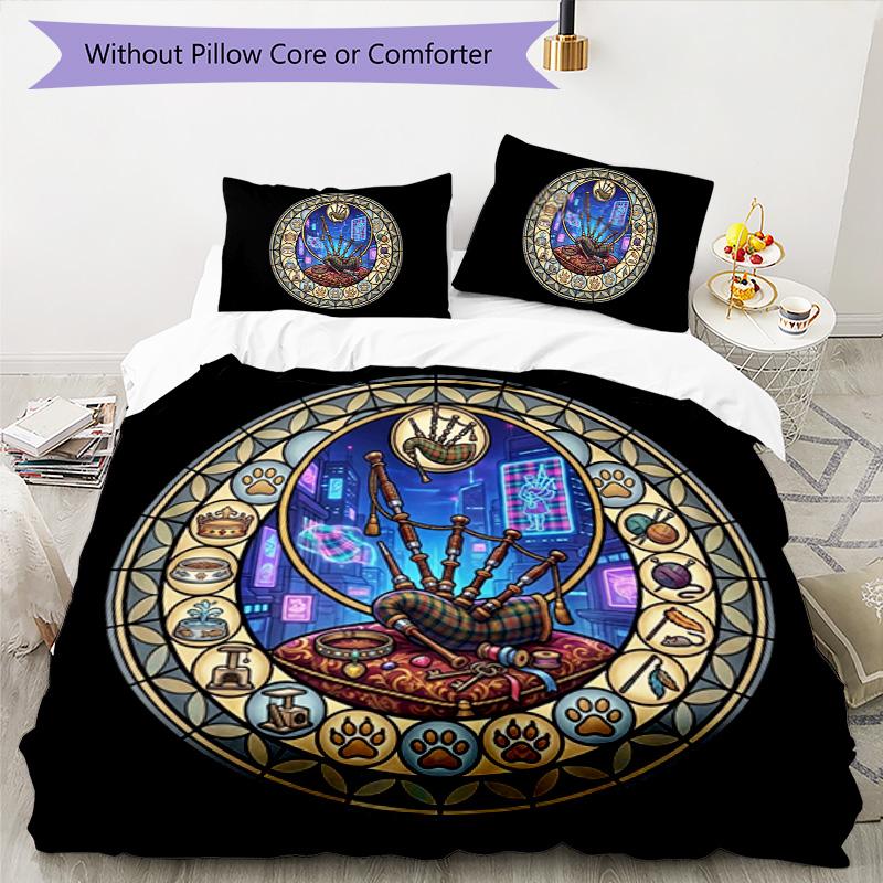 Cyberpunk Bagpipes Pattern Bedding,Quilt Set Quilt Cover Pillowcase Home Birthday Gift (1 * duvet cover + 2 * pillowcase, without core)
