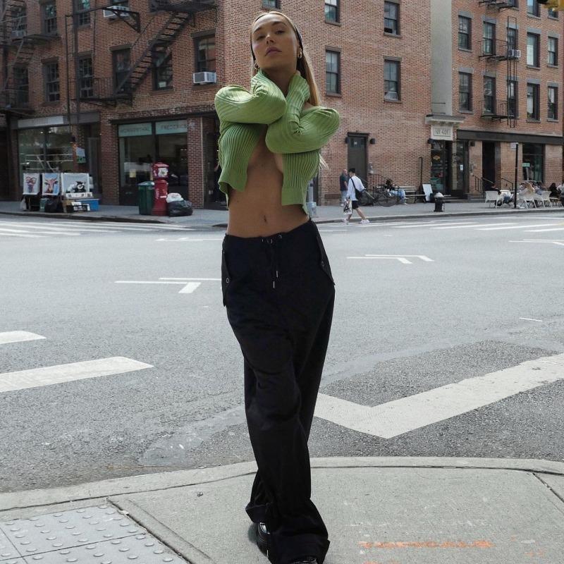 Pulover tricotat tricotat cu mânecă lungă, sexy, de toamnă și iarnă, cu etichetă aurie în V adânc