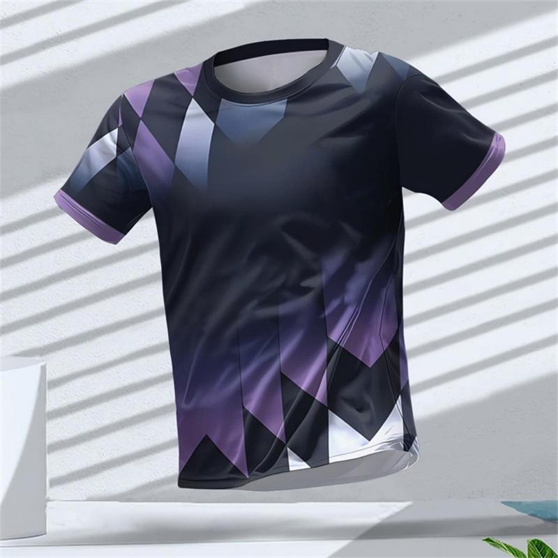 Simple Geometric Graphic Training T Shirts For Men Summer Fashion Outdoor Running Football T-shirts Loose Breathable Sports Tees