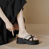 Thick-soled Sandals for Women In Summer New Style Pearl Rhinestone Clip Toe Outer Sandals Sponge Cake Sole Flip-flops for Women