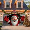 Santa Claus Break Through Wall Garage Door Banner Merry Christmas Yard Party Holiday Outdoor Large Banner Decor Hanging Backdrop