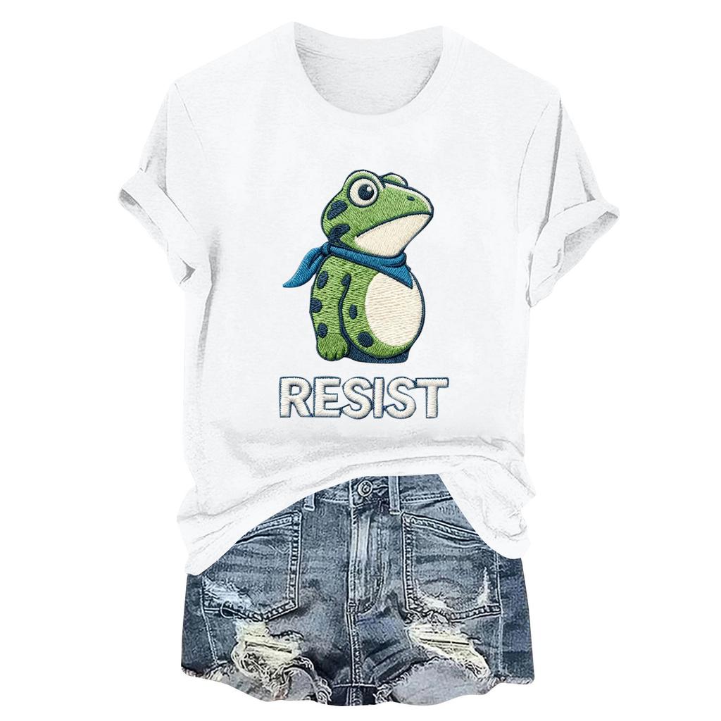 Women's Fashion Casual Printed Round Neck Short Sleeved Pullover T-Shirt Top