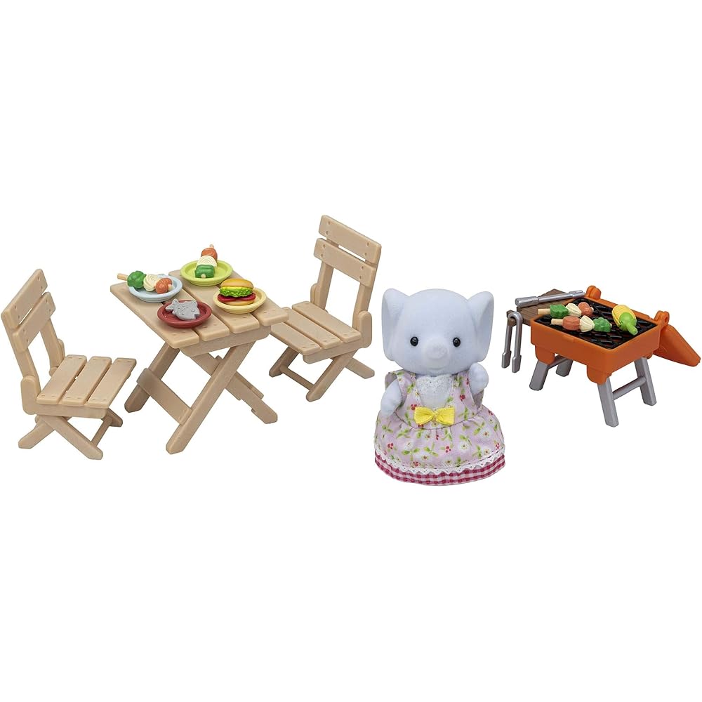 Sylvanian Families DF-16 Elephant Girl BBQ Set Doll and Furniture Toy for Ages 3 and Up