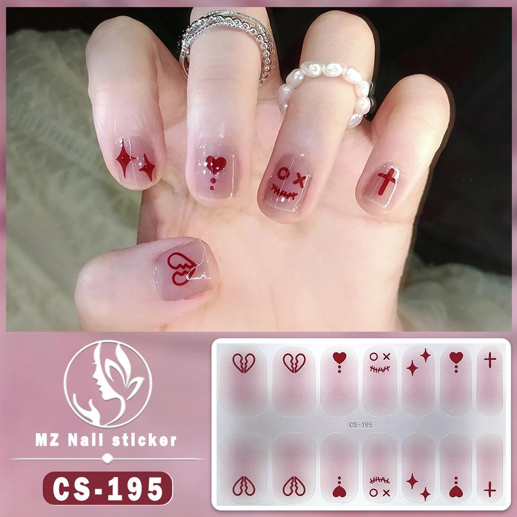 CS Waterproof No-Cure Gel Nail Wraps, Full Cover Japanese & Korean Style Heart Pattern Nail Stickers, Nail Patch Films
