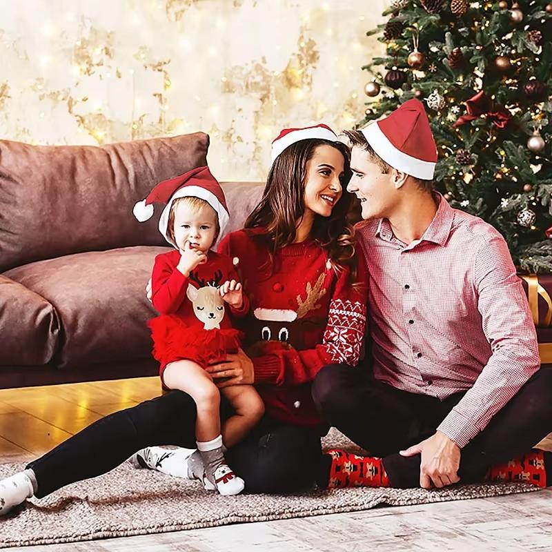 1/20PCS Christmas Hat Adults Kids Xmas Hats Red Non-woven Santa Claus Gift Hat for Merry Christmas New Year Festive Decoration