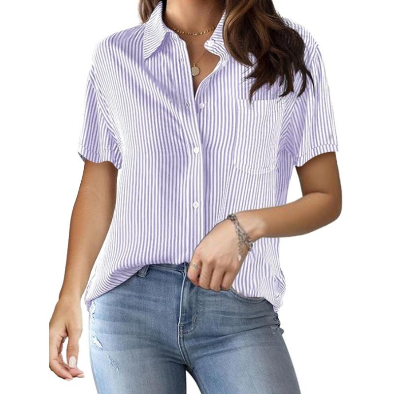 Dámské jarní a letní nové potištěné pruhované kardigany topy ležérní móda košile s krátkým rukávem