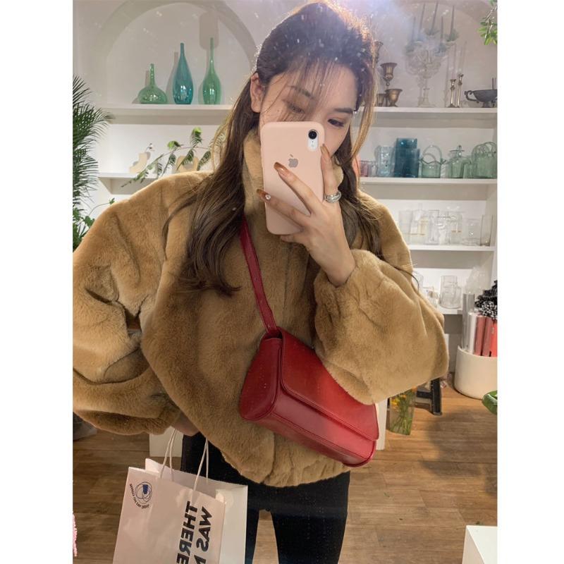 Imitation Rex Rabbit Fur Jacket Women's Little Brown Bear Lamb Fur Jacket Winter Thickened Thermal Jacket Short Top