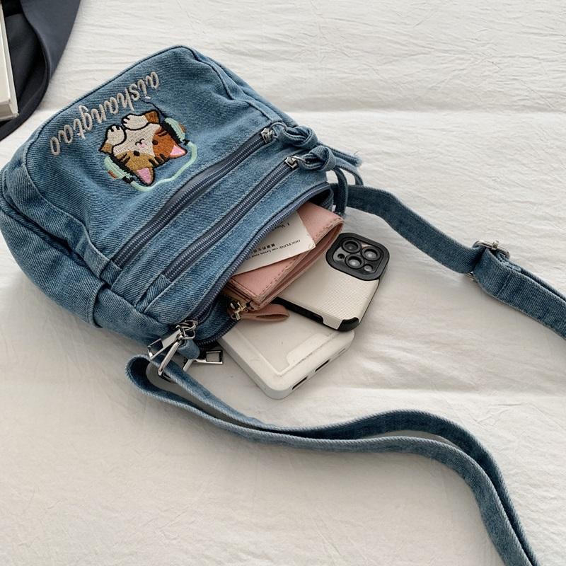 Kätzchen Bestickt Handy Tasche Jeans Tasche Damen Schulter Crossbody Tasche