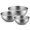 3-Piece Stainless Steel Mixing Bowl Set, Silver, with Nesting Bowls and Pure Spout, Multipurpose Kitchen Basket, Approx. 1.50L / 3.00L / 4.00L (Untint