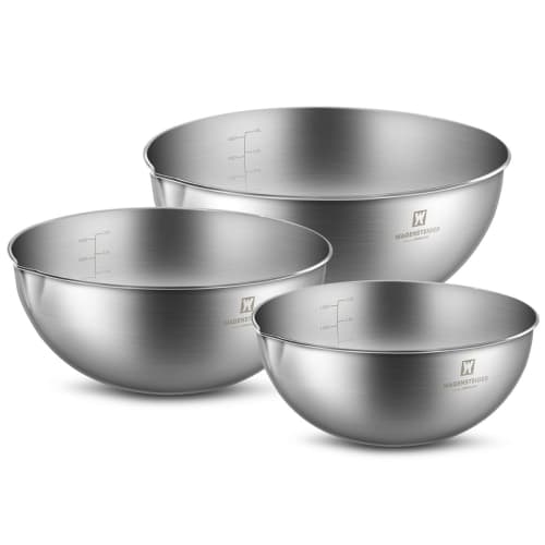 3-Piece Stainless Steel Mixing Bowl Set, Silver, with Nesting Bowls and Pure Spout, Multipurpose Kitchen Basket, Approx. 1.50L / 3.00L / 4.00L (Untint
