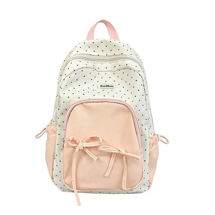 Schoolbag new polka dot backpack niche bow large capacity commuter bag sweet versatile light cute leisure bag