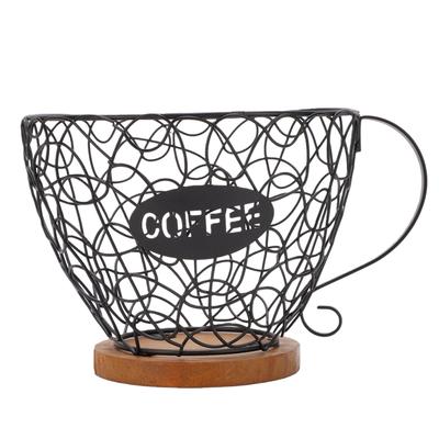 Kaffeekapselhalter Organizer Metall Kaffeekapsel Aufbewahrungskorb mit Holzsockel für Küchenarbeitsplatte