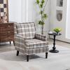 S001, Fauteuil d'appoint rembourré, Fauteuil vintage en tissu lin marron avec garniture décorative à clous pour le salon