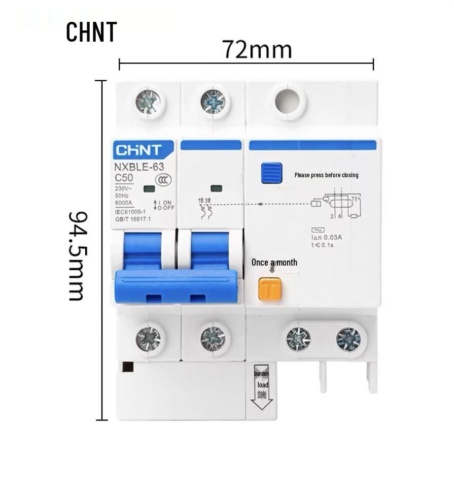 Chint 2P MCB Circuit Breaker with Air Switch, 220V RCD, 32A/63A, for Three-Phase Household Electrical Protection