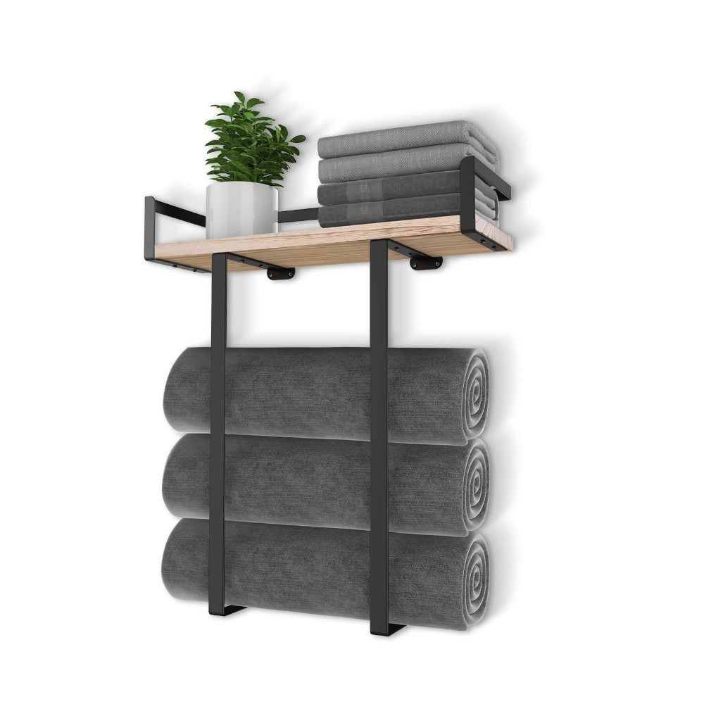 Nerezavějící koupelnová police Dřevěná a železná nástěnná police Úložný regál Pro použití v koupelně