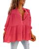 Azura Exchange Half Buttoned Ruffle Tiered Long Sleeve Blouse