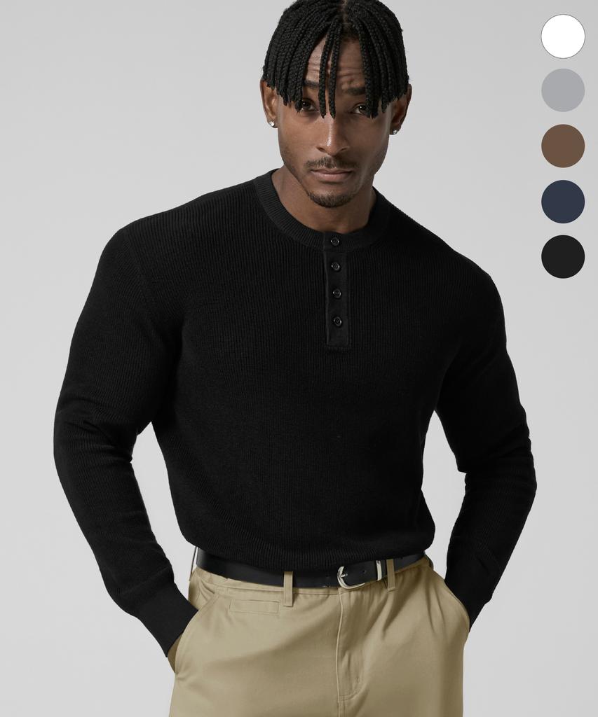DRIX Washable Linen Henley Neck Muscle Fit Long Sleeve Knit_5 Colors