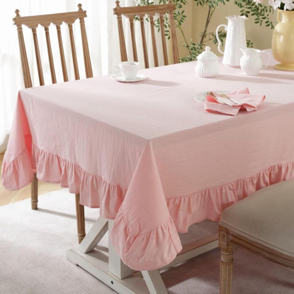 Solid Color Ruffled Tablecloth Cotton Rectangular Square Table Cover Decoration For Kitchen Dinning