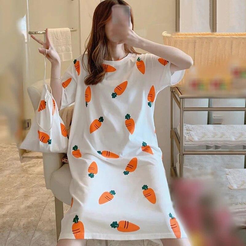 Dámské potištěné výstřih s výstřihem pohodlné lehké noční košile s polovičními rukávy dámská noční košile volného střihu oblečení na spaní pyžamo