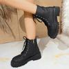 Fashion Flower Figure Thick Sole Short Boots Women Fashion Lace Up Platform Ankle Boots Woman 2025 Side Zipper Pu Leather Booties Mujer