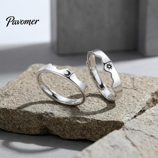 Sun Moon Rings 1 Pair Matching Couple Ring, Wedding Engagement Promise Adjustable Alloy Band Hypoallergenic Open Romantic Gift for Him Her Ring
