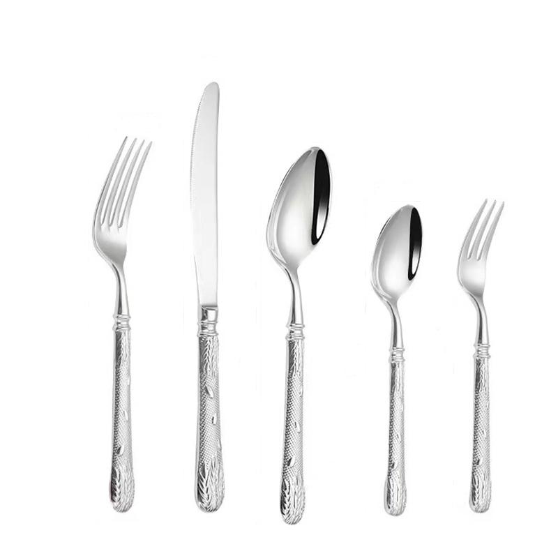 5 ks Vysoce kvalitní nerezová ocel 304 západní příbory kování pšeničný klas nůž vidlička lžíce extra silné nádobí sada nádobí