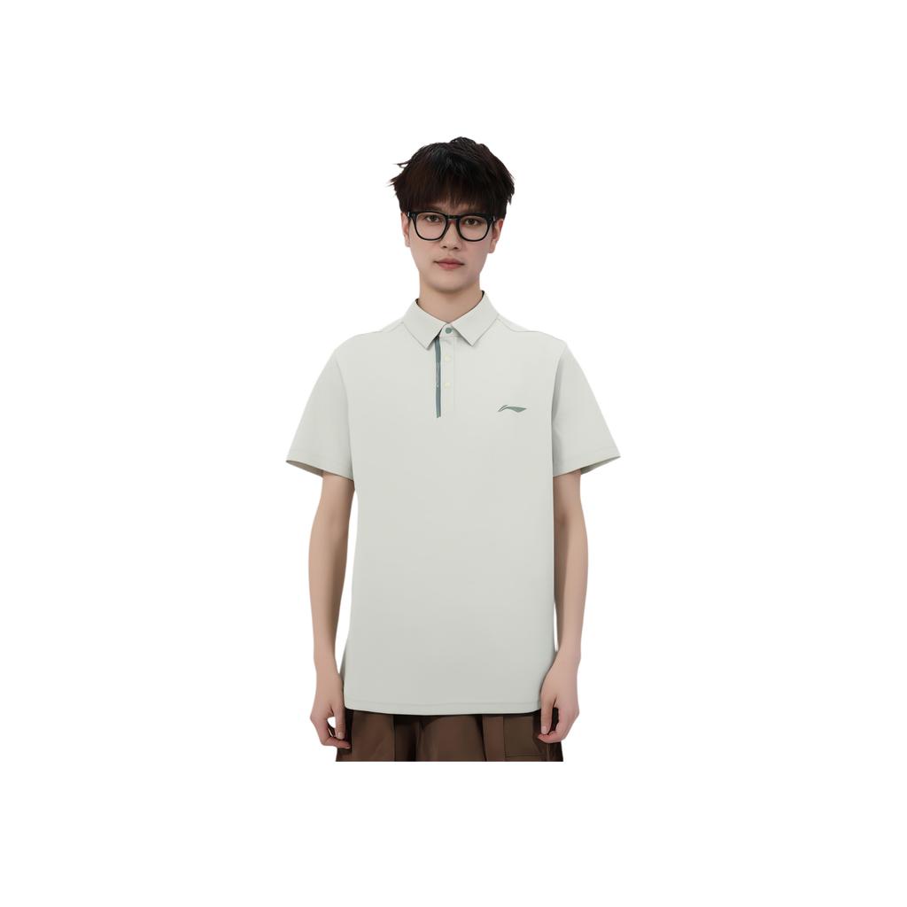 Li Ning Solid Color Pullover Fitness Sports Polo Shirt Men Tops Jade-Green APLU119-5