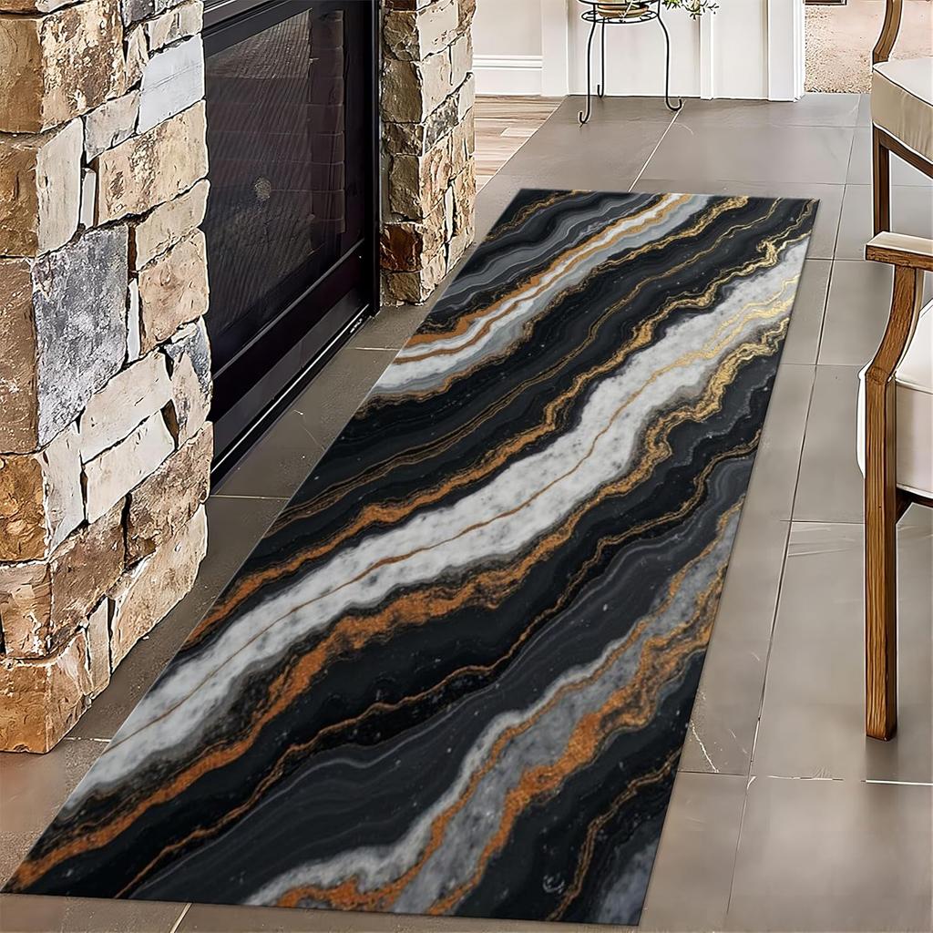 Modern Marble Texture Runner Rug Nordic Style Indoor Water-absorbent Non-Slip Floor Mat for Bedroom Bedside Balcony Living Room