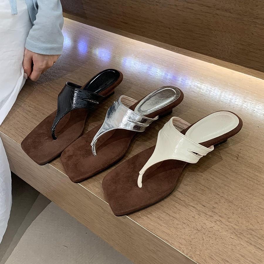 Retro Wedge Heel Silver Pinch Flip-flops Women's Outerwear Premium Holiday Sandals