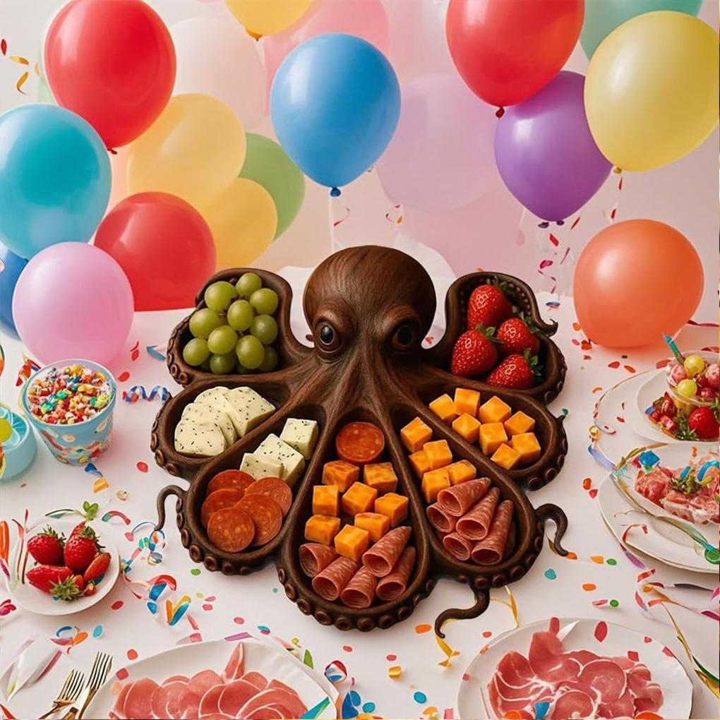 Octopus Charcuterie Fruit Snack Platter Wooden Food-grade Safe Octopuss Charcuteries Platter Food Snacks Display Tray Easy Clean