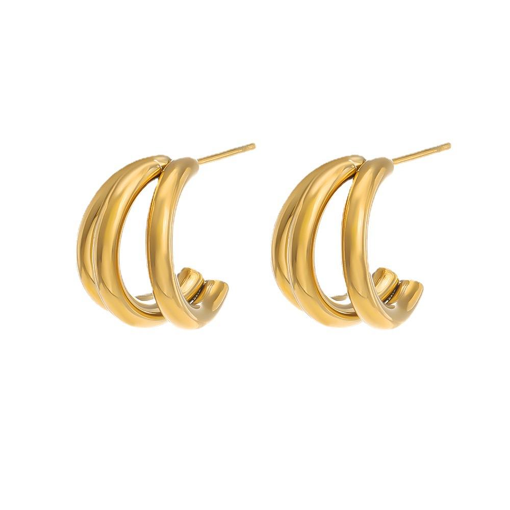 Xiaoxiangfeng geometric earrings women's high-end sense Korea Dongdaemun trinkets niche stainless steel earrings explosion