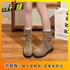 Single Boots Thin Sleeve Martin Boots Pile Boots Retro Medium Boots Women's 2025 Autumn and Winter New Flat Short Boots Women's