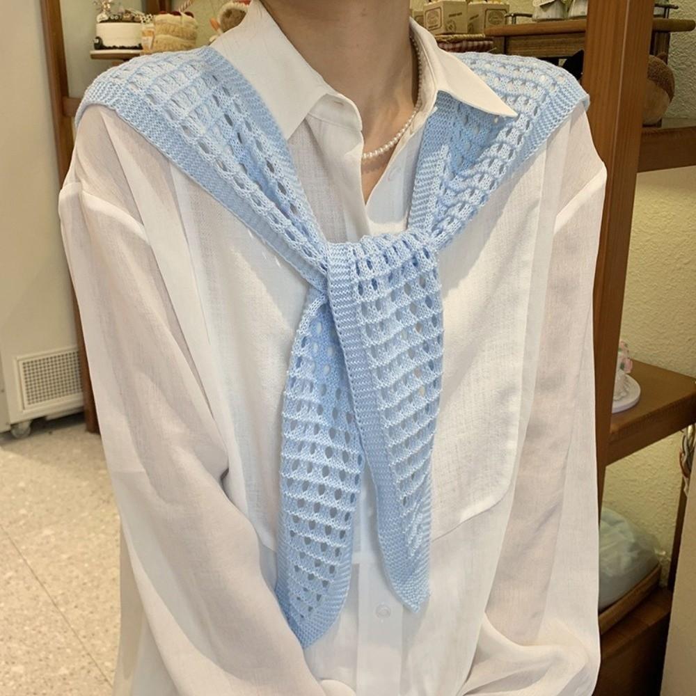 

White Knitted Shawl Cape Hip Scarf Elegant Fake Collar Daily чорний