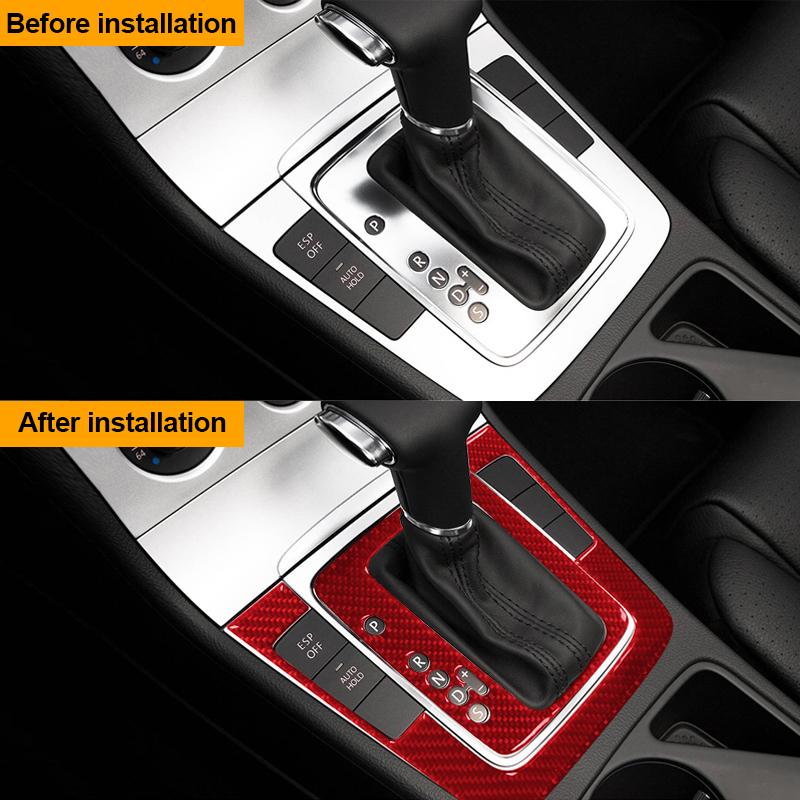 2PCS Real Carbon Fiber Car Gear Shift Panel Frame Decoration Sticker For Volkswagen Passat 2006-2011 Auto Interior Accessories