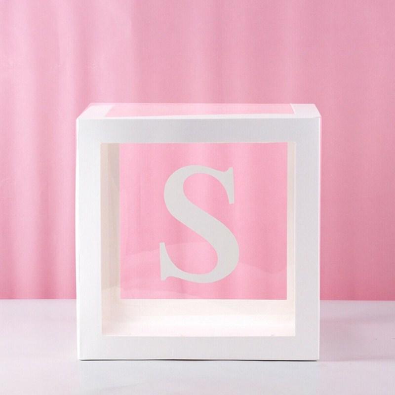 Clear Balloon Box with 26 White Letters for Birthday Party and Baby's First Birthday Decoration