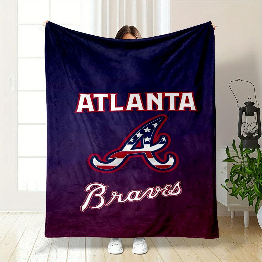 Atlanta Braves Patriotic Logo Design Patterned blanket, flannel, suitable for all seasons, home decor, warm and cozy