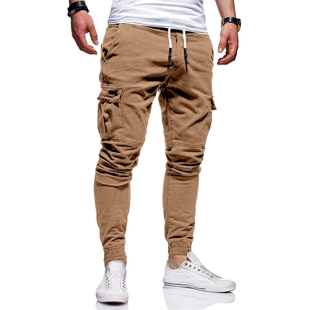 Men's Loose Casual Multi-pocket Work Pants, Youth Stretch Waist Drawstring  Pants