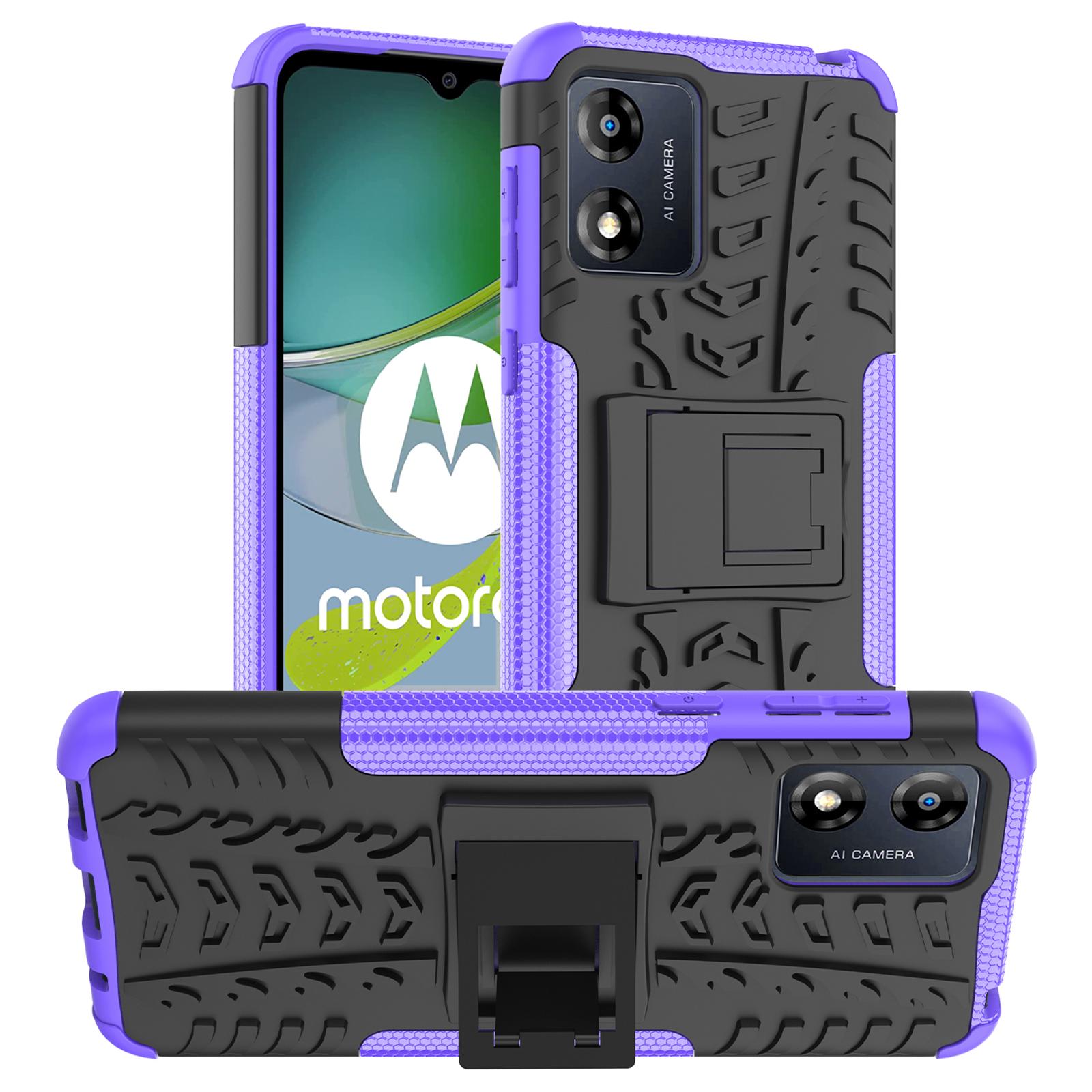 

For Motorola Moto E13 4G Tyre Pattern PC+TPU Phone Case Kickstand Phone Cover Purple