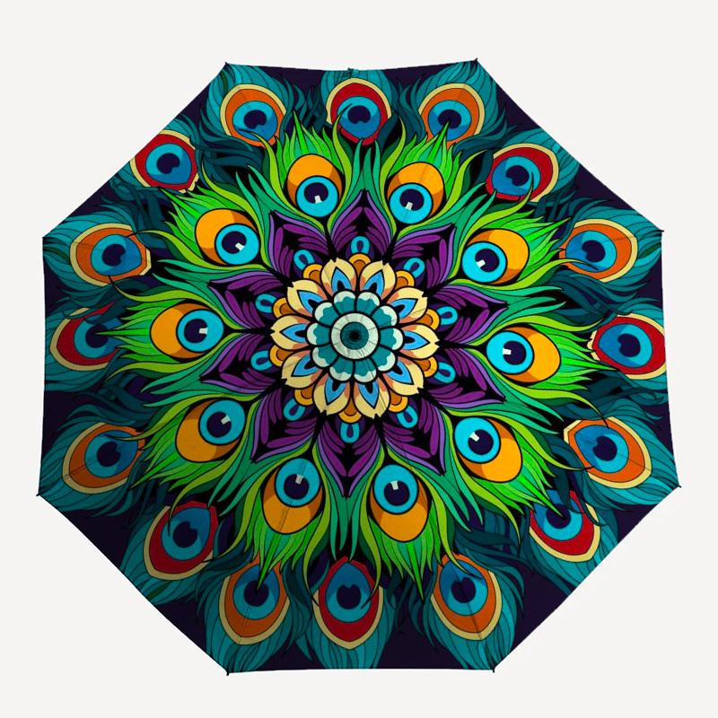 

1pc Peacock Mandala Feather Design Umbrella with Plastic Handle,Compact & Stylish,Suitable for All Seasons YS331038
