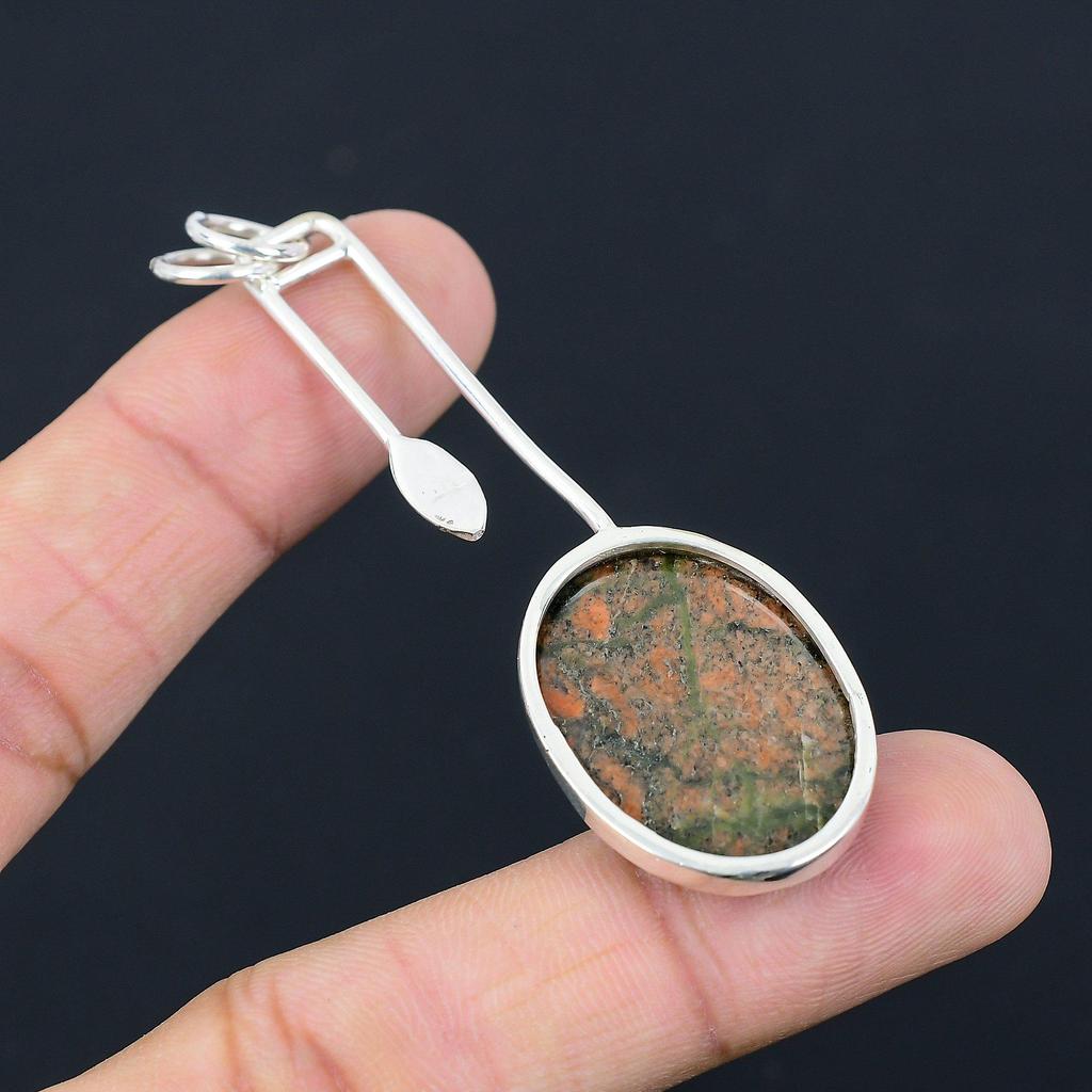 Womens Day Sale Heart Chakra Oval Unakite Gemstone Pendant Jewelry 925 Silver