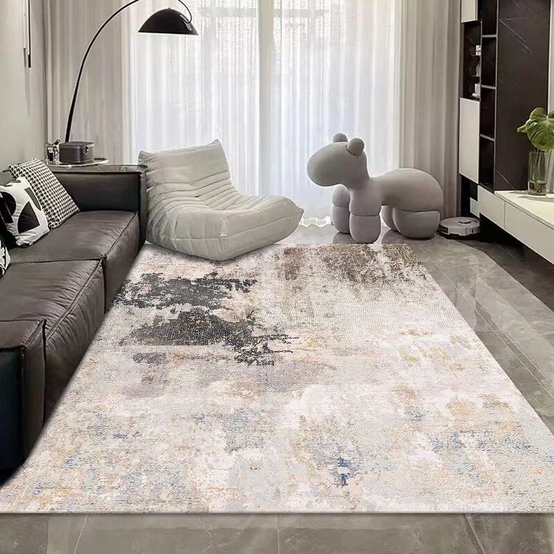 Simple Light Luxury Thickened Crystal Velvet Carpet, Living Room Bedroom Coffee Table Floor Mat, Blue Abstract Ink Carpet