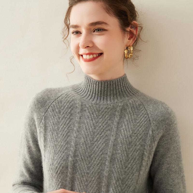 Women's Autumn/Winter Cashmere Sweater with High Neck and Raglan Sleeves