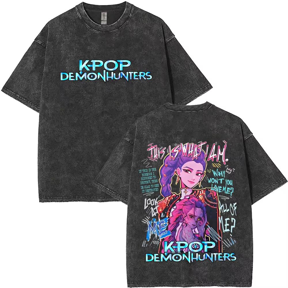 Sprana Koszulka Vintage Filmowa KPop Demon Hunters Kawaii Rumi Mira Zoey Nadruk Koszulki Męskie Damskie Czysta Bawełna Top