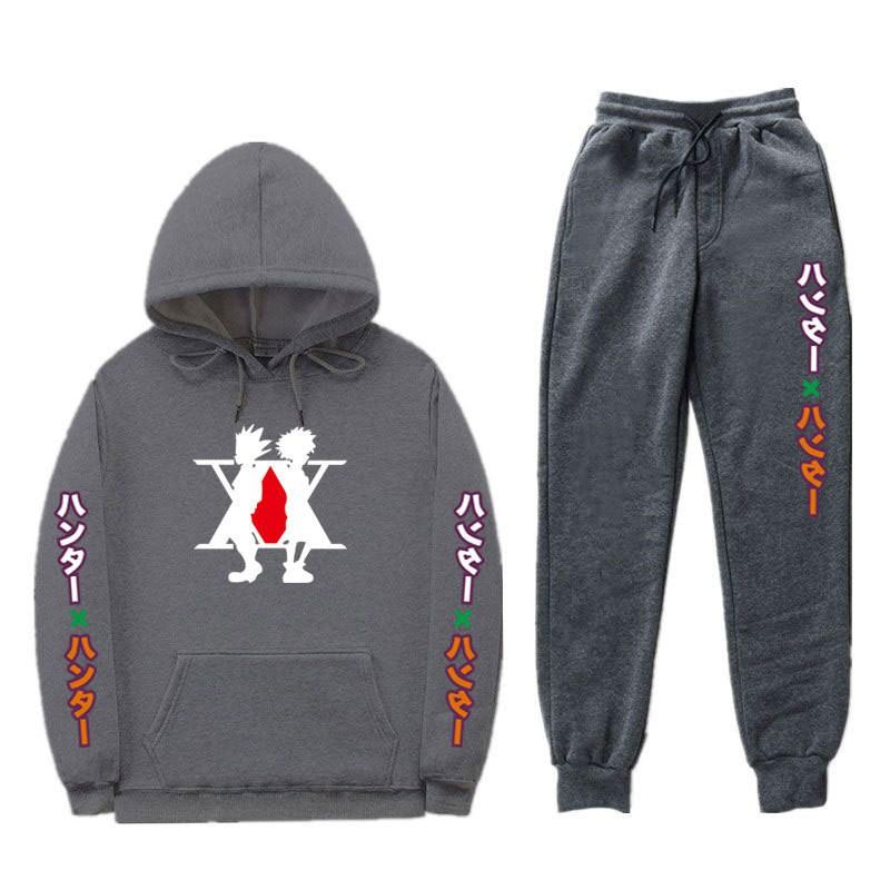 Mens Winter Warm Hooded Sweatshirt Pants Set Anime Inspired Casual Tracksuit Cotton Blend Thick Fleece Lined