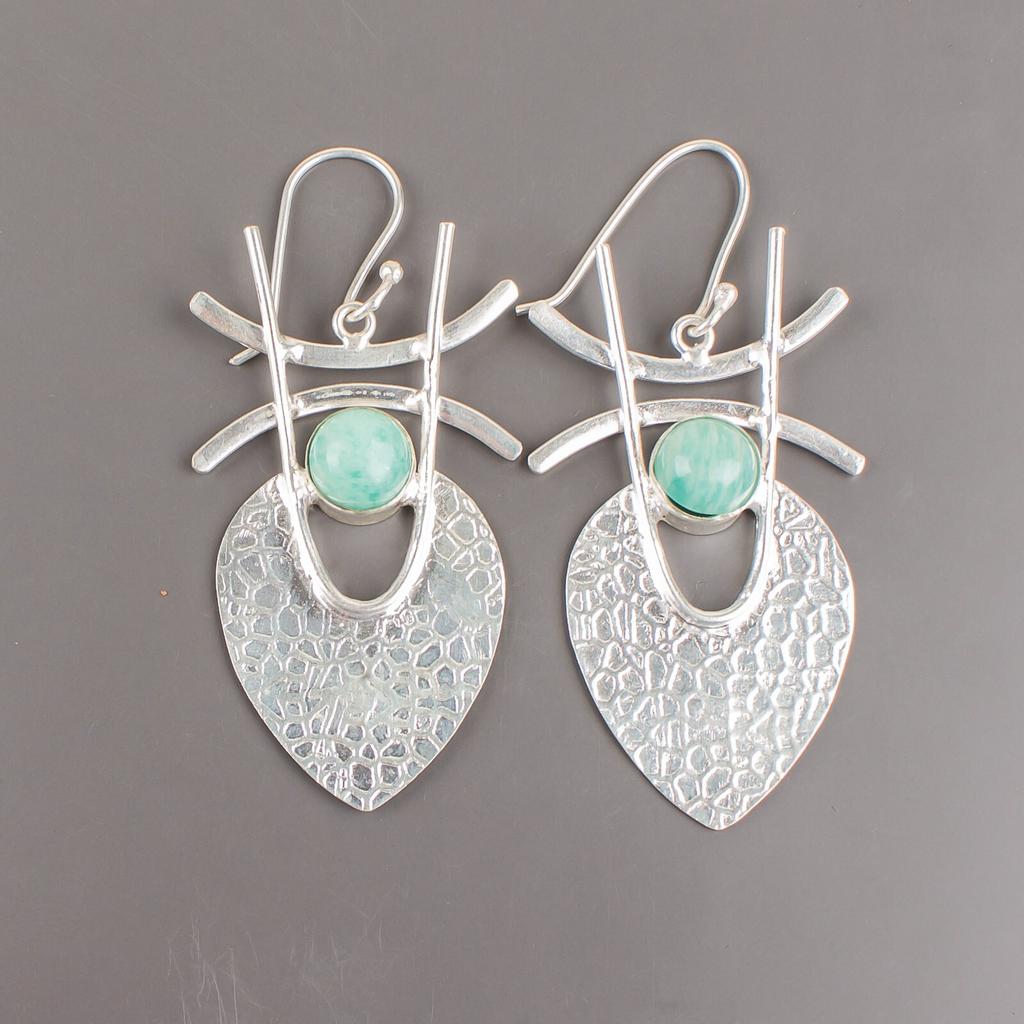 Natural Amazonite Gemstone 925 Sterling Silver Jewelry Handmade Earrings 1.78" EE-64-23